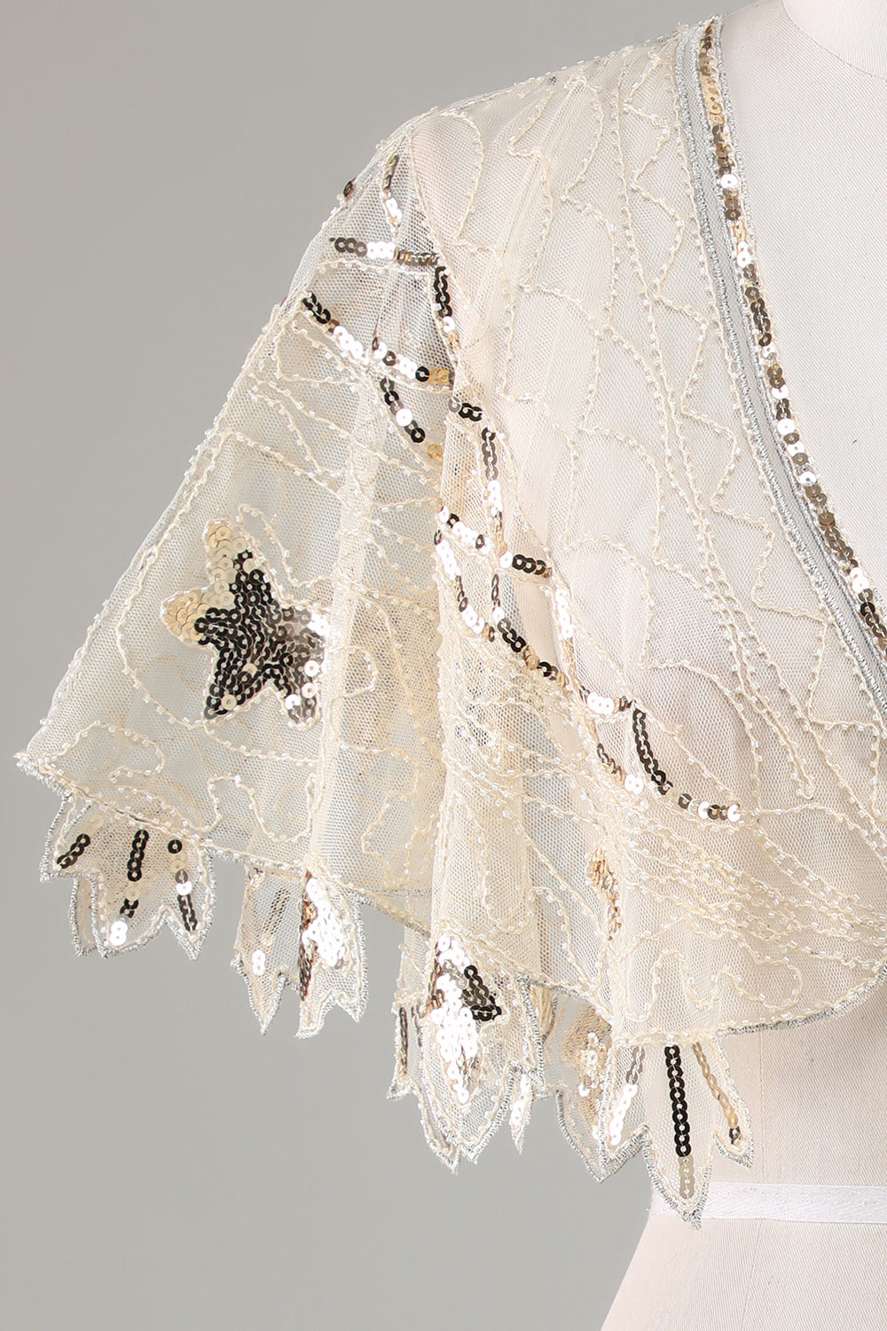 Sequins Black Glitter 1920s Cape with Beading