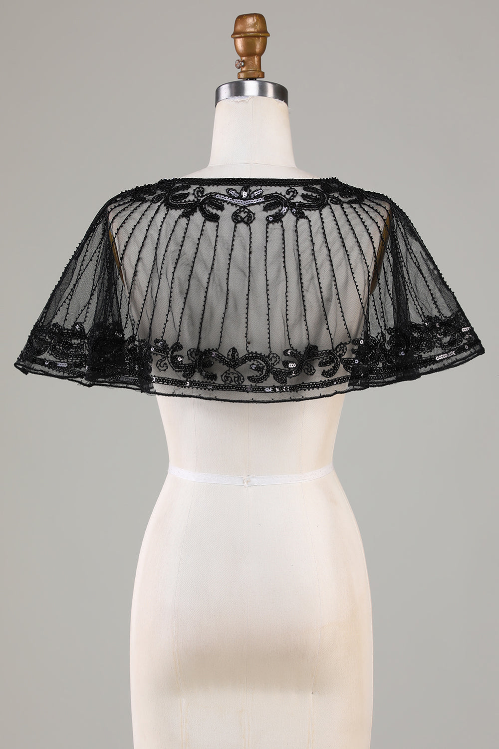 Black Beaded Glitter 1920s Cape for Women