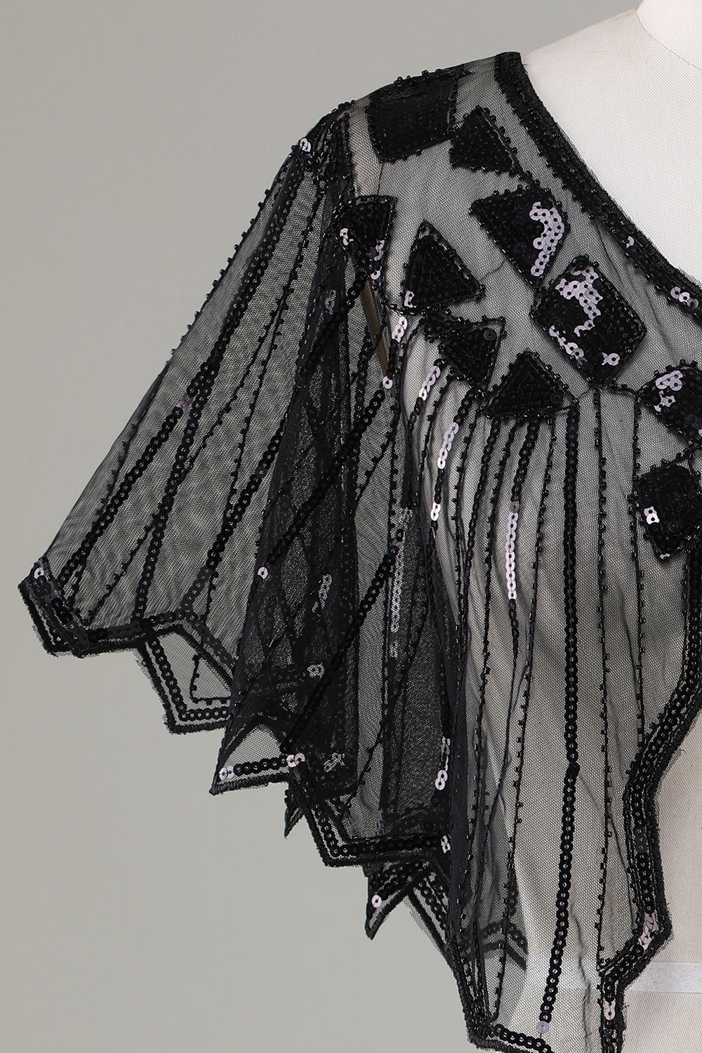 Sequins Black Glitter 1920s Cape with Beading