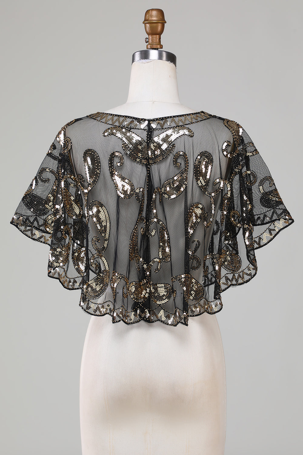 Black Glitter Sequins 1920s Cape