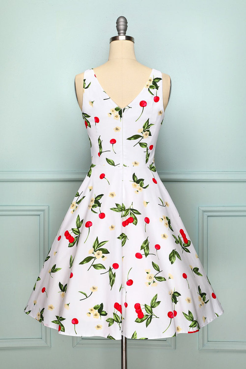 White cherry print store dress