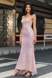 Mermaid Pink Sequins Corset Prom Dress