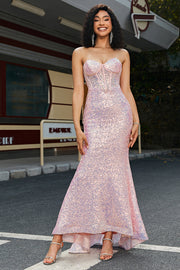 Mermaid Pink Sequins Corset Prom Dress