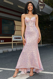 Mermaid Pink Sequins Corset Prom Dress