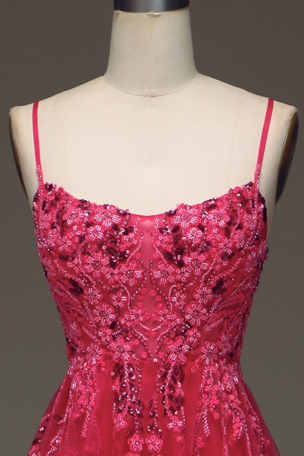 Spaghetti Straps A Line Fuchsia Prom Dress with Appliques