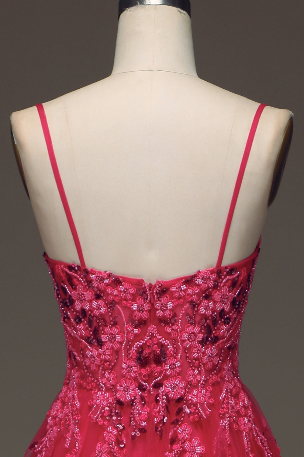 Spaghetti Straps A Line Fuchsia Prom Dress with Appliques