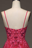 Spaghetti Straps A Line Fuchsia Prom Dress with Appliques