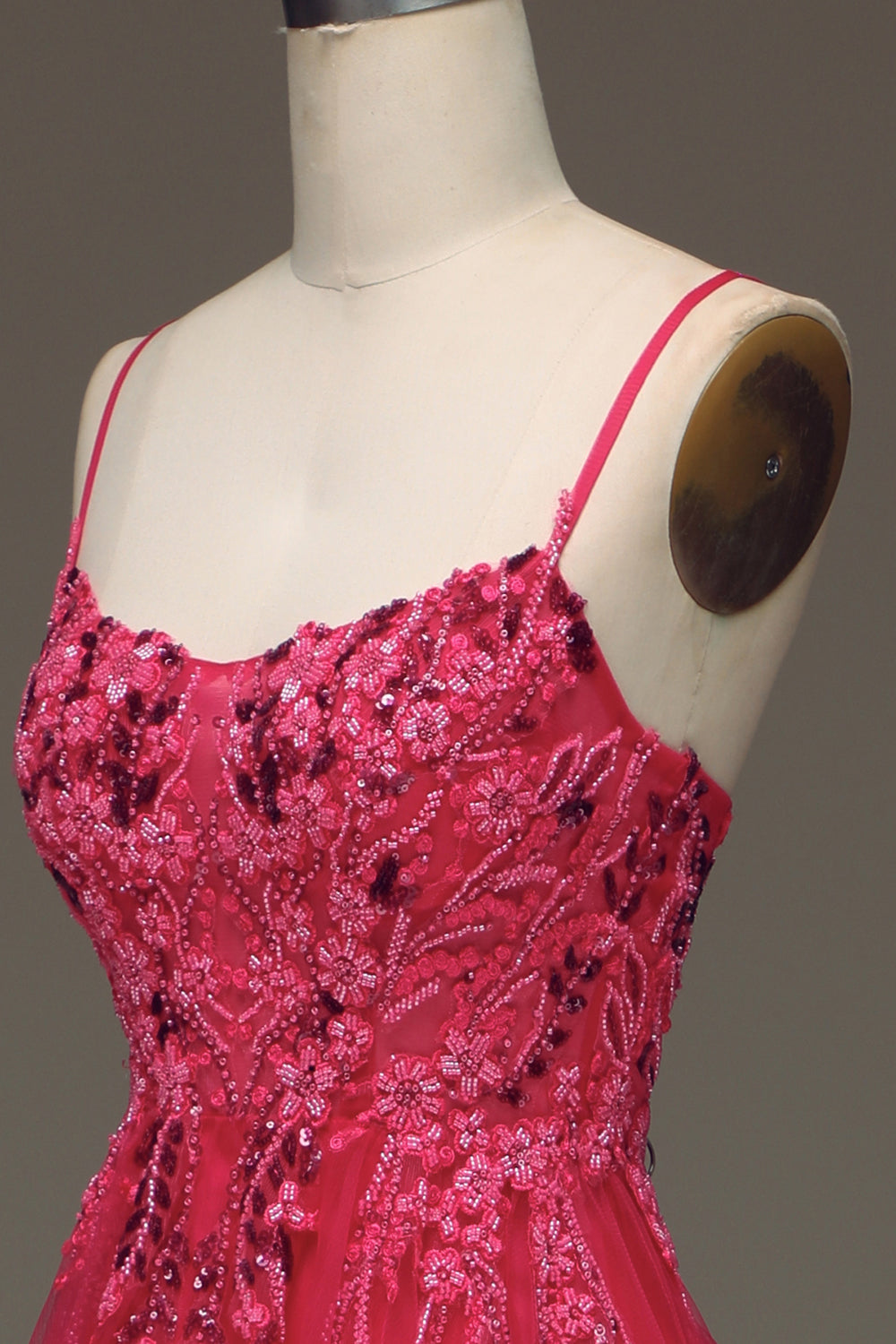 Spaghetti Straps A Line Fuchsia Prom Dress with Appliques