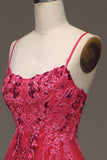 Spaghetti Straps A Line Fuchsia Prom Dress with Appliques