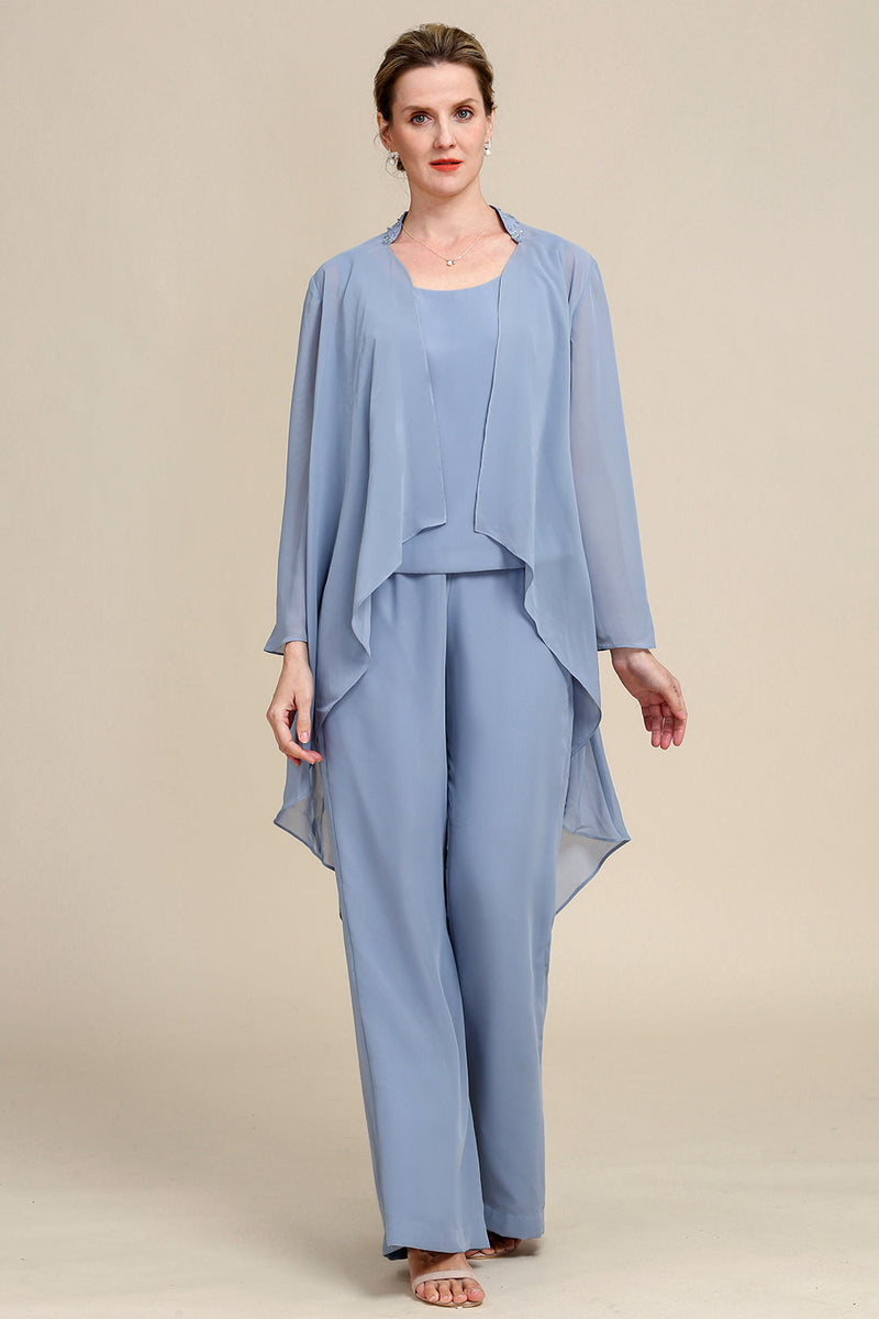 Zapaka Women Grey Blue Long Sleeves 3 Piece Mother of the Bride