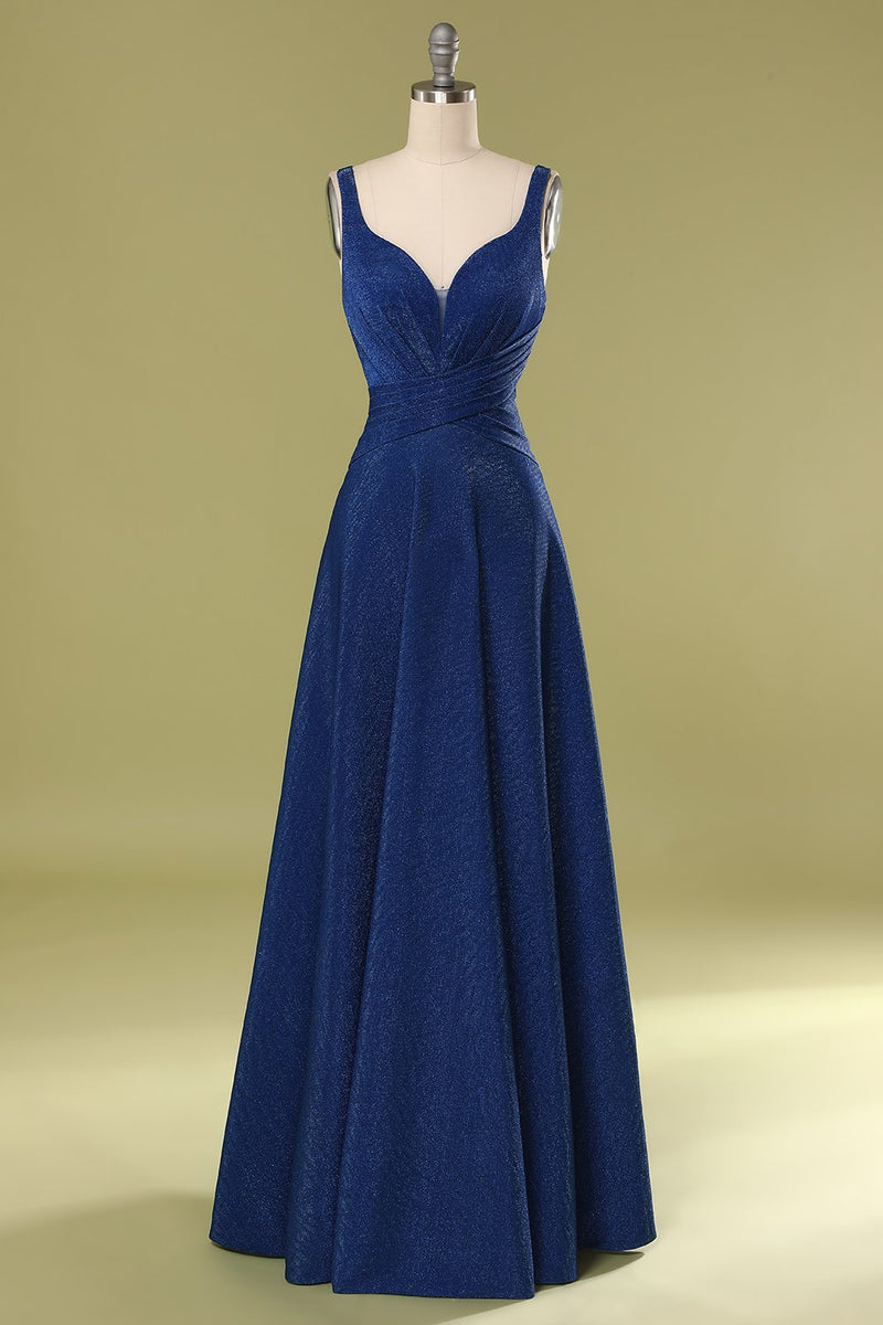 Zapaka Prom Dress Royal Blue V Neck Sleeveless Ruched Backless