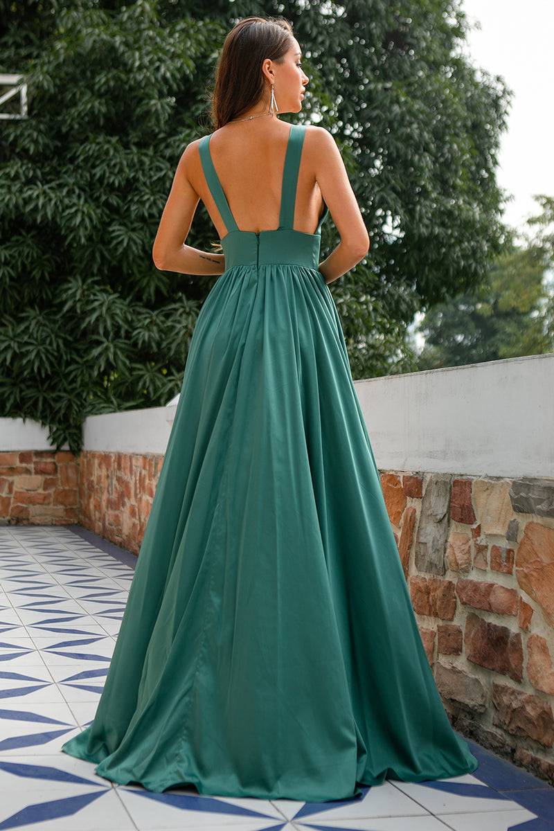 A Line V Neck Green Lace Long Prom Dresses, Green Lace Formal Dresses, –  Simplepromdress