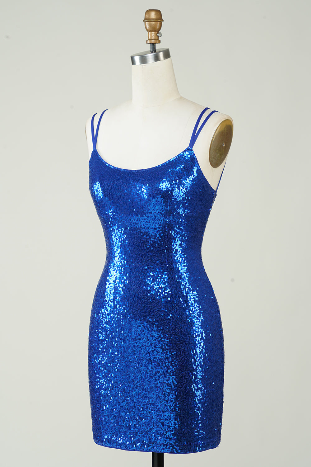 Royal Blue Tight Sequins Backless Graduation Dress