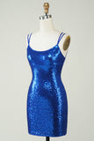 Royal Blue Tight Sequins Backless Graduation Dress