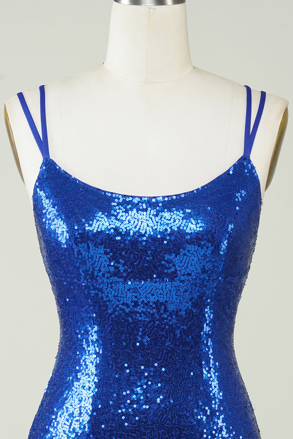 Royal Blue Tight Sequins Backless Graduation Dress