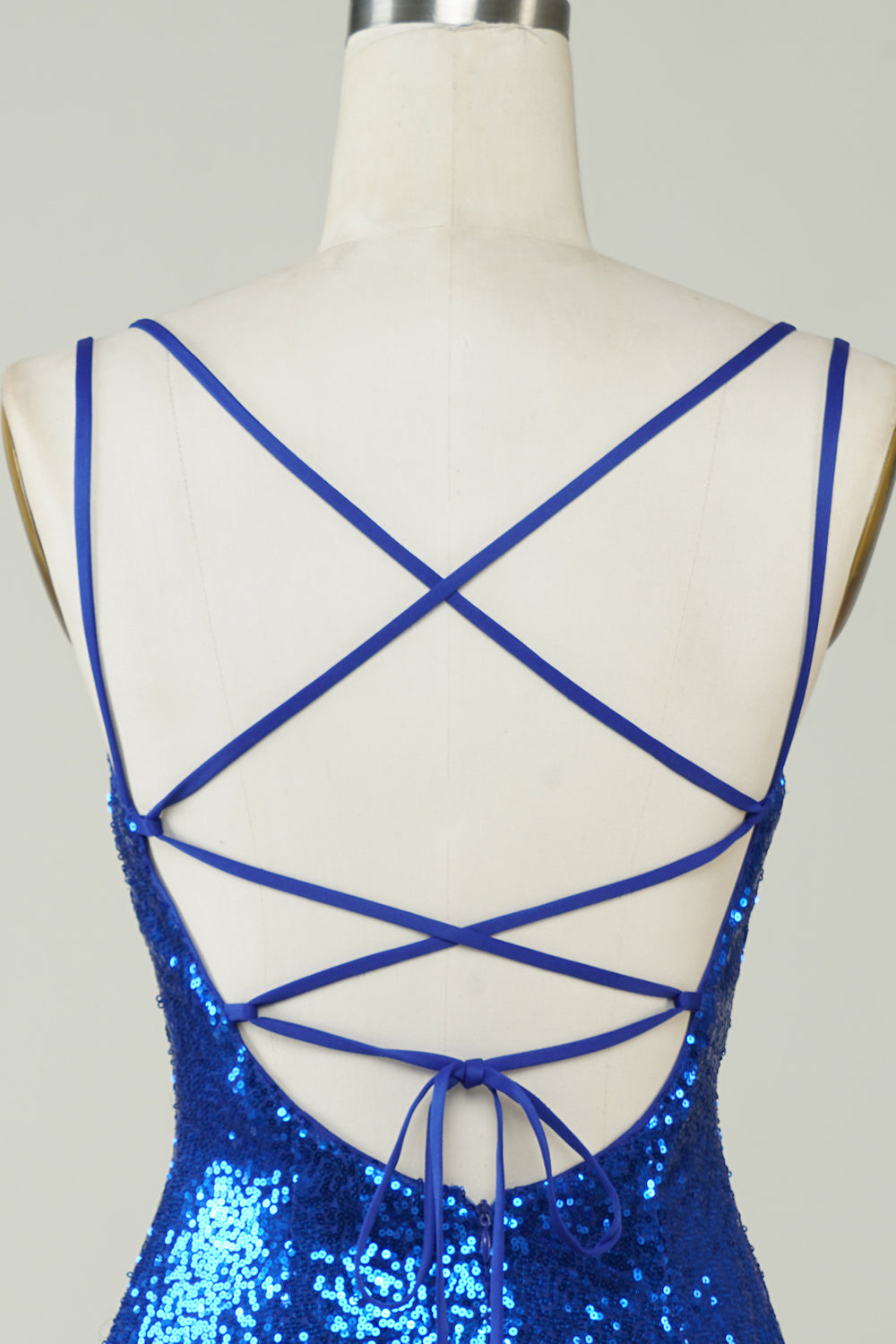 Royal Blue Tight Sequins Backless Graduation Dress