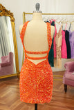 Glitter Red Halter Backless Sequins Tight Graduation Dress
