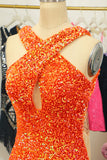 Glitter Red Halter Backless Sequins Tight Graduation Dress
