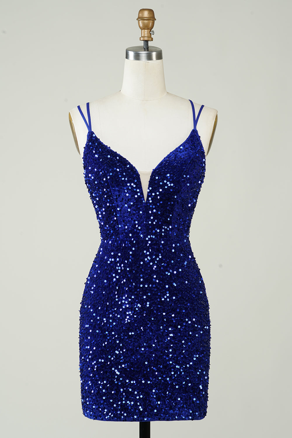 Sheath Royal Blue Sequins Short Graduation Dress with Criss Cross Back