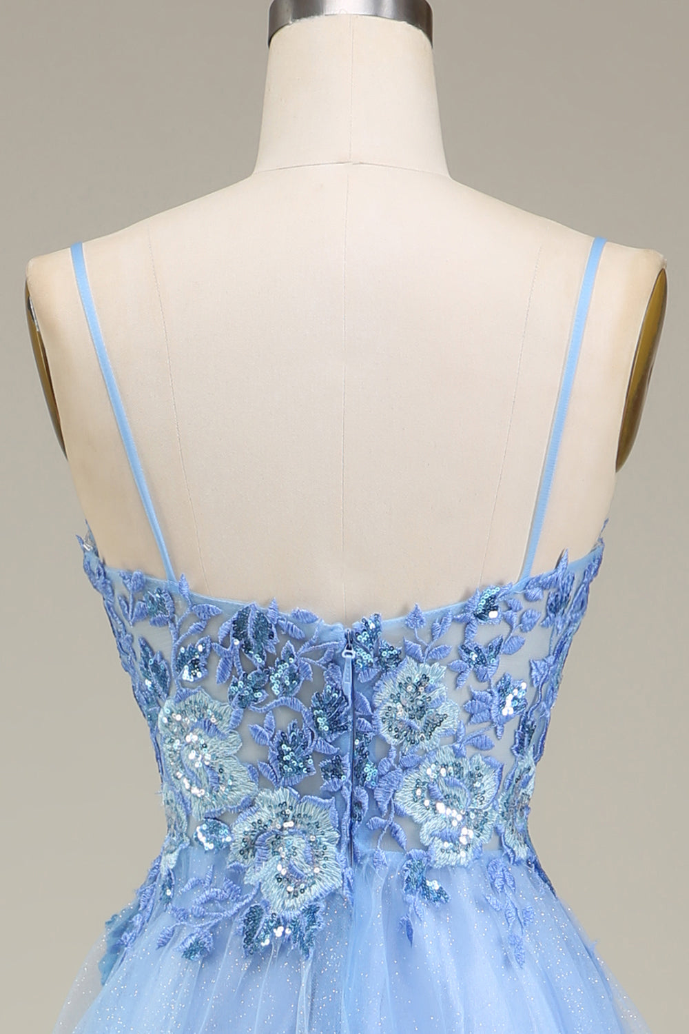 Sparkly Blue Tulle Prom Dress with Appliques