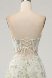 A-Line Light Green Corset Prom Dress with Embroidery