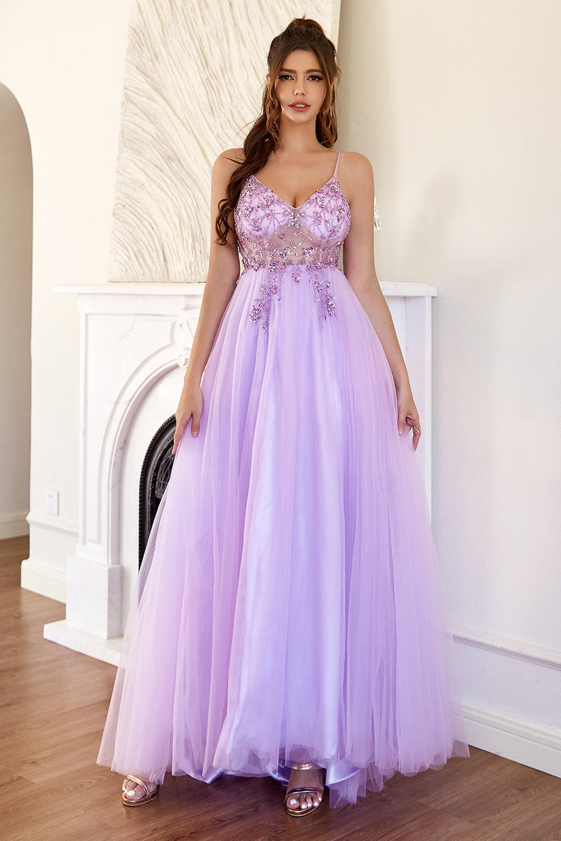 Floor Length Violet Purple Corset Lace Prom Dresses 2024 A Line