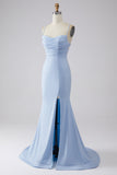 Light Blue Sparkly Mermaid Prom Dress with Slit