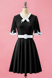 Green Patchwork V Neck Swing Party Dress