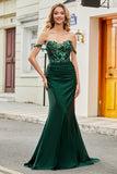 Dark Green Mermaid Off the Shoulder Long Prom Dress