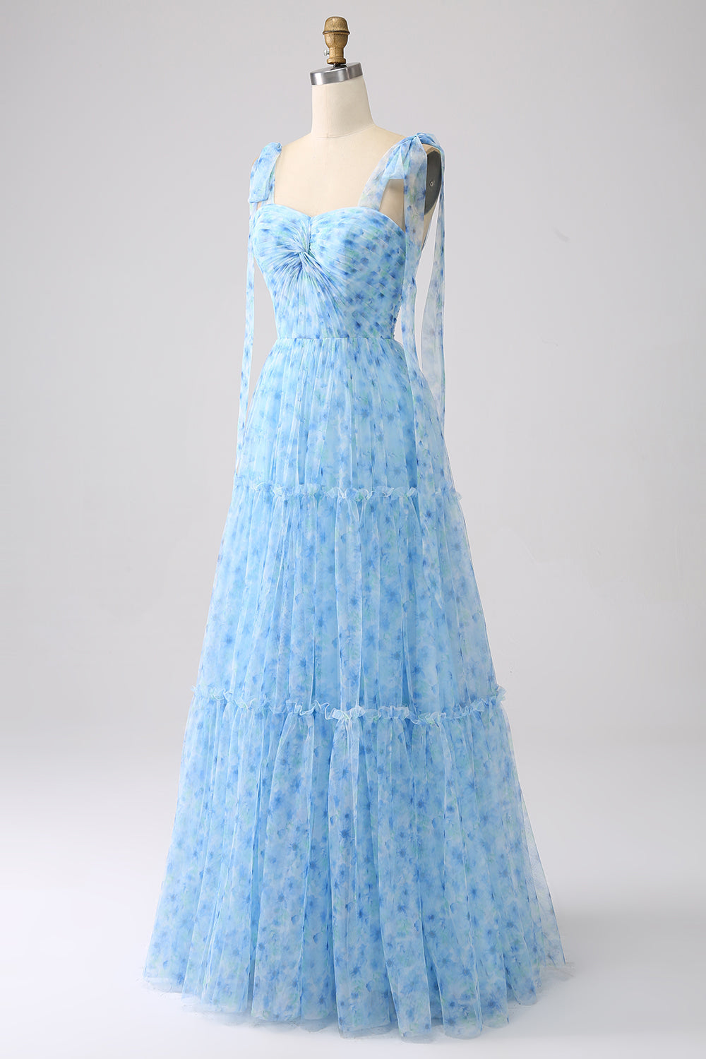 Light Blue A-Line Spaghetti Straps Long Prom Dress