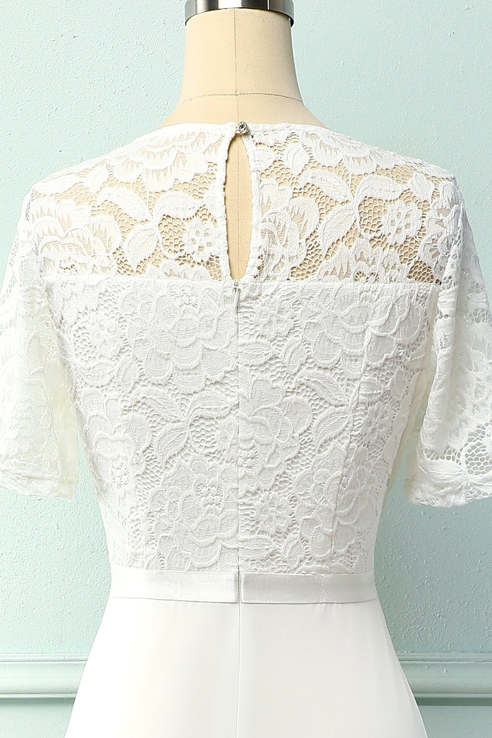 White A-line Formal Prom Dress With Lace
