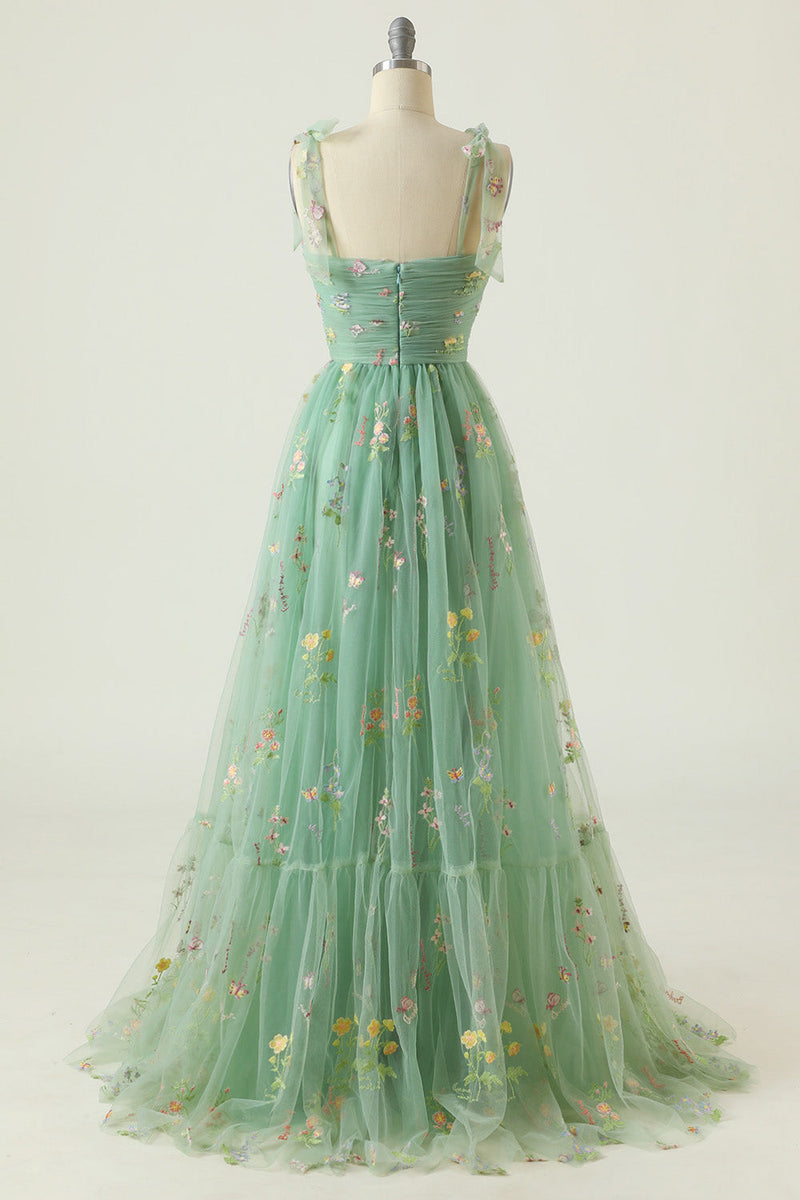 Zapaka Women Green Prom Dress A-Line Sleeveless Long Homecoming Dress With  Embroidery – Zapaka CA