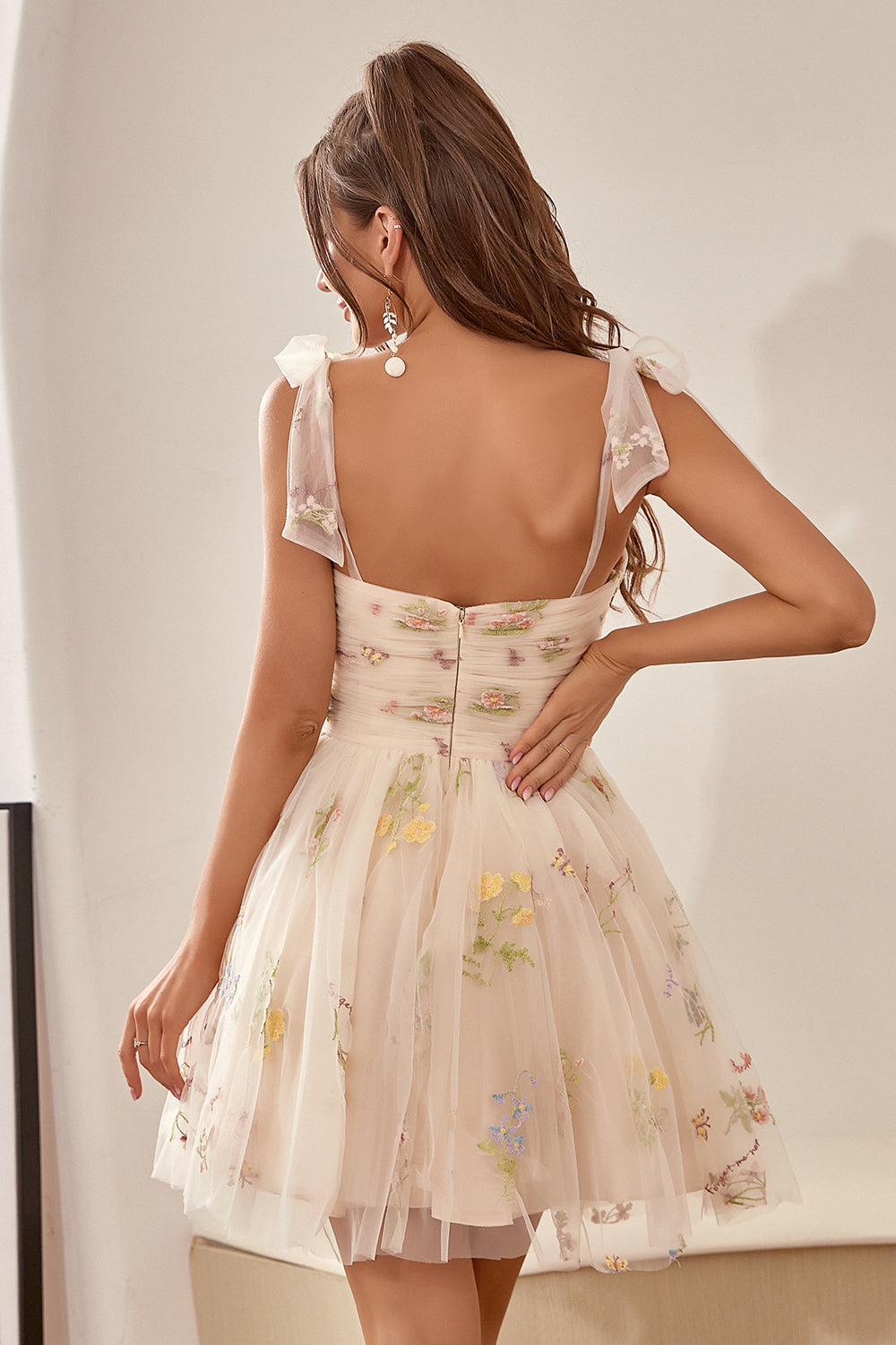 Cute A Line Spaghetti Straps Champagne Graduation Dress with Embroidery