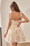 Cute A Line Spaghetti Straps Champagne Graduation Dress with Embroidery