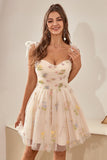 Cute A Line Spaghetti Straps Champagne Graduation Dress with Embroidery