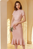 Pink Lace Bodycon 1960s Dress