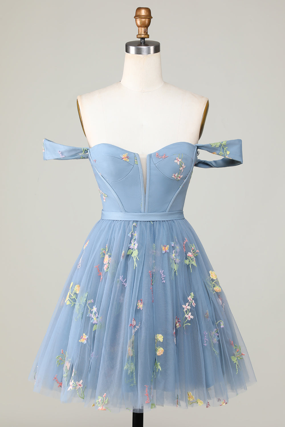 Cute A Line Sweetheart Grey Blue Short Graduation Dress with Embroidery