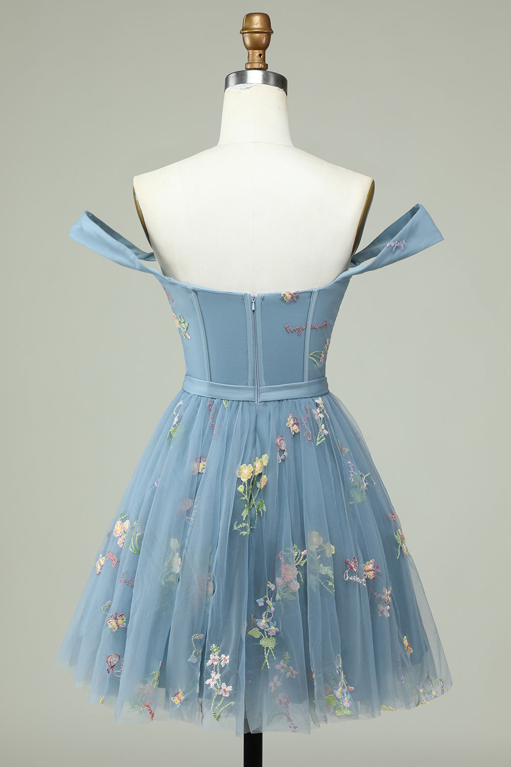 Cute A Line Off the Shoulder Black Corset Graduation Dress with Embroidery