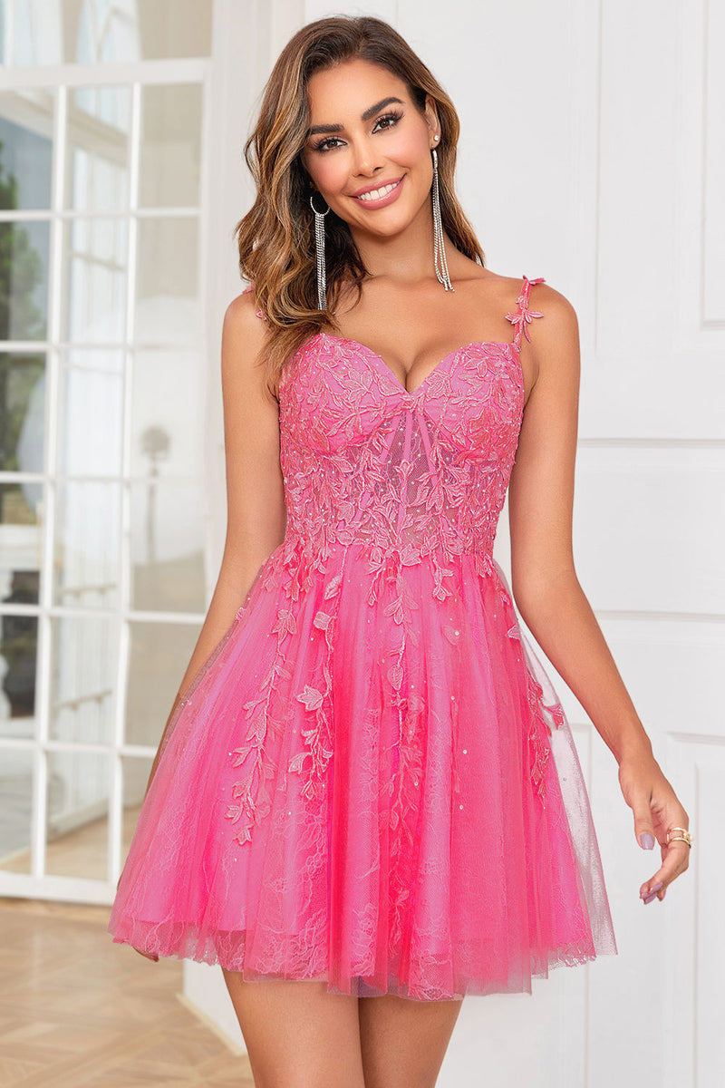 Zapaka Women Sparkly Pink Corset Tiered Short Homecoming Dress with Lace  Straps Party Dress – ZAPAKA