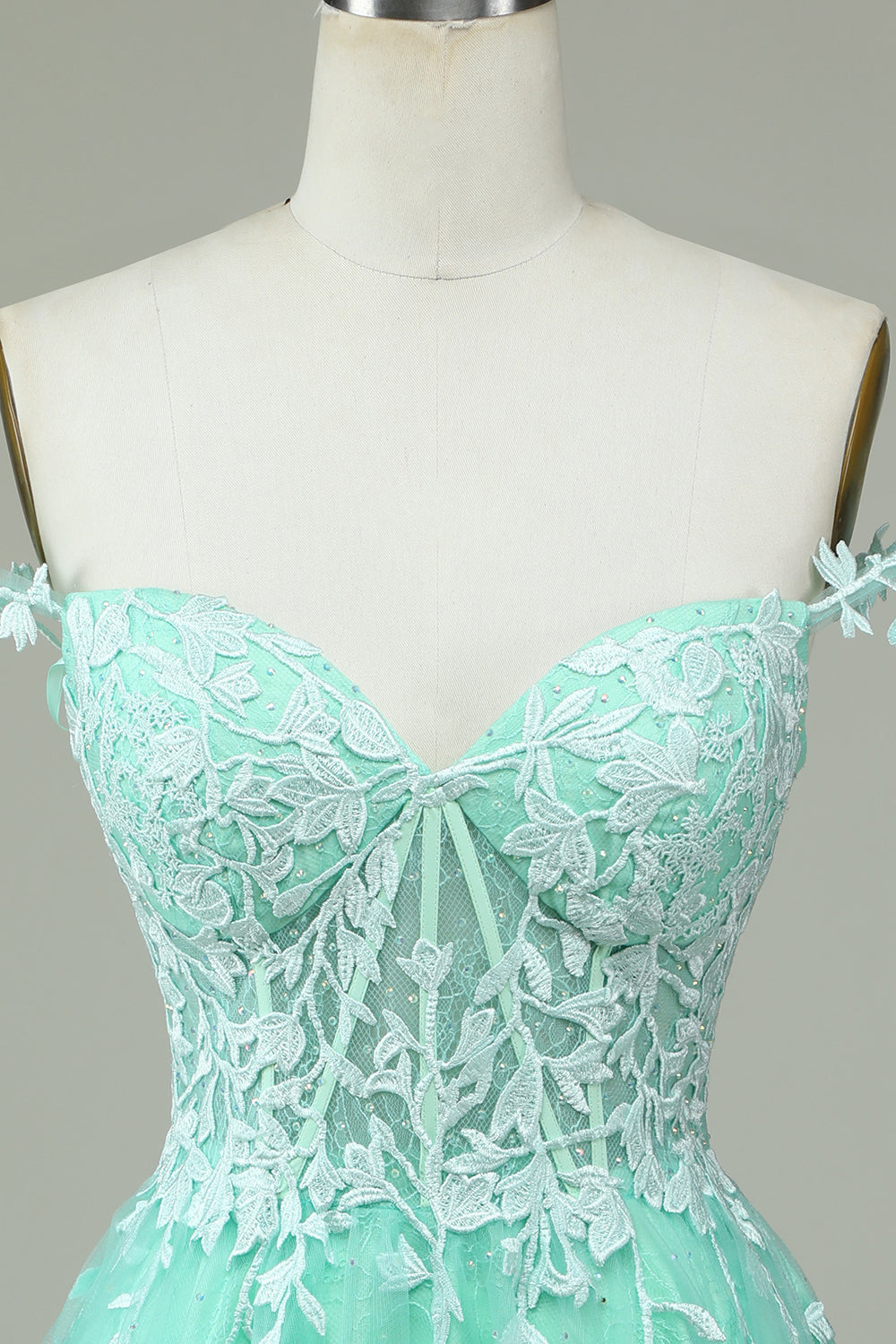 Cute A Line Spaghetti Straps Mint Short Graduation Dress with Appliques
