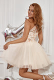 Champagne Halter Graduation Dress with Embroidery