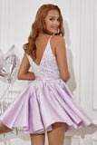 Purple Beading Satin Graduation Dress with Appliques