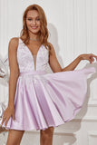 Purple Beading Satin Graduation Dress with Appliques