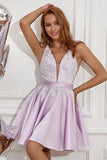 Purple Beading Satin Graduation Dress with Appliques