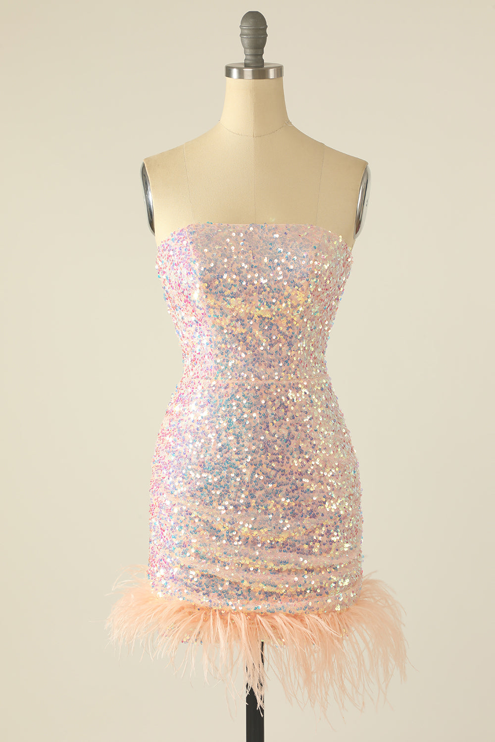 Sky Blue Sequin Graduation Dress with Feathers