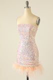 Sky Blue Sequin Graduation Dress with Feathers