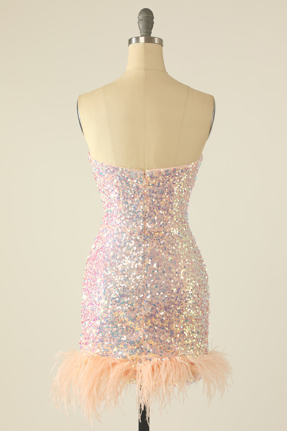 Sky Blue Sequin Graduation Dress with Feathers