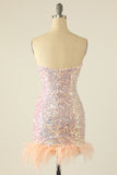 Sky Blue Sequin Graduation Dress with Feathers