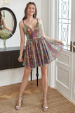 Sequin A-line Lace-Up Back Graduation Dress