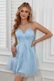 Sky Blue Spaghetti Straps Graduation Dress